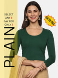 Women Three Fourth Sleeve Plain Stretchable Blouse U0101 Bottle Green