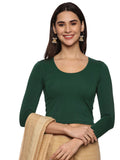 Women Three Fourth Sleeve Plain Stretchable Blouse U0101 Bottle Green