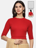 Women Plain Stretchable Elbow Sleeve RIB Blouse U0121 Red