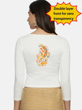 Women Three Fourth Sleeve Back Print Stretchable Blouse U0102  White