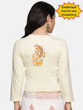 Women Three Fourth Sleeve Back Print Stretchable Blouse U0102 Cream