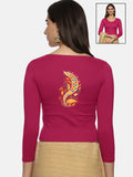 Women Three Fourth Sleeve Back Print Stretchable Blouse U0102 Rani Pink