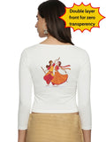 Women Three Fourth Sleeve Back Print Stretchable Blouse U0110 White