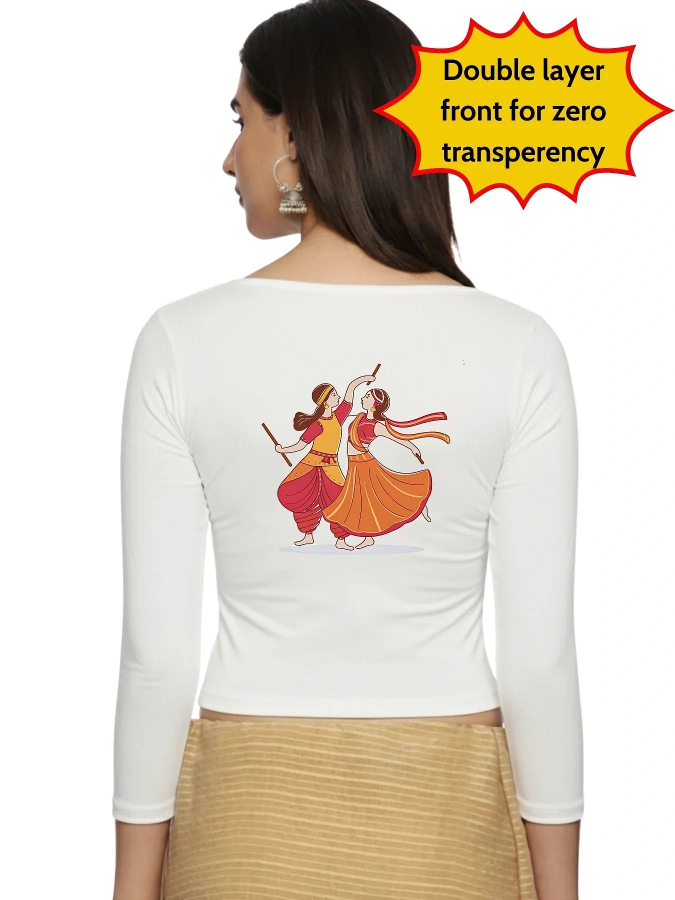 Women Three Fourth Sleeve Back Print Stretchable Blouse U0110 - notyetbyus