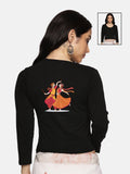 Women Three Fourth Sleeve Back Print Stretchable Blouse U0110 Black