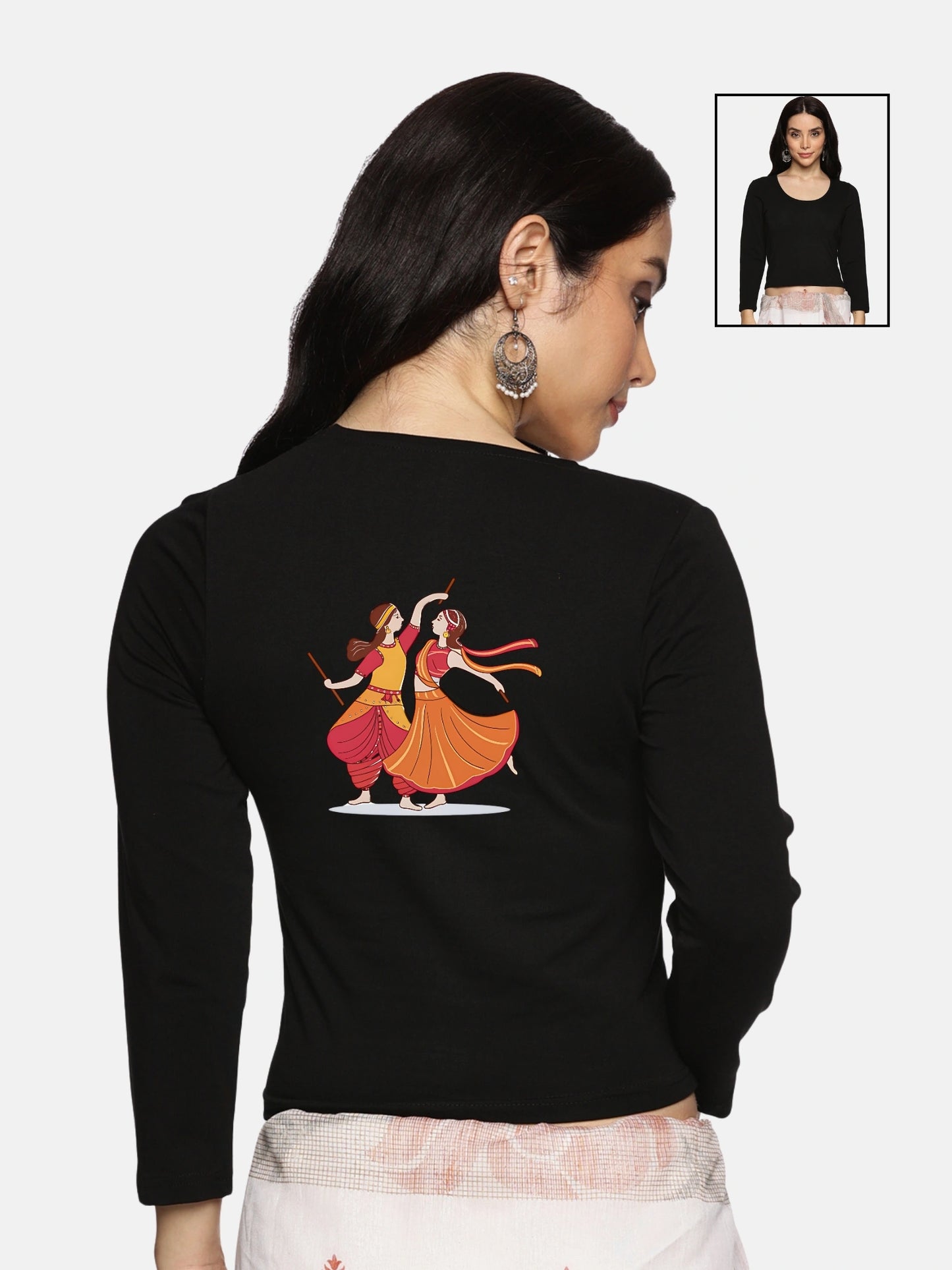 Women Three Fourth Sleeve Back Print Stretchable Blouse U0110 Black