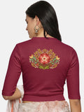Women Back Printed Stretchable Elbow Sleeve RIB Blouse U0120 Wine Pink