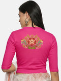 Women Back Printed Stretchable Elbow Sleeve RIB Blouse U0120 Rani Pink