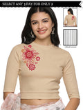 Women Back Printed Stretchable Elbow Sleeve RIB Blouse U0122 Chikoo