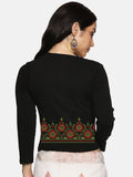 Women Three Fourth Sleeve Back Print Stretchable Blouse U0123 Black