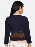 Women Three Fourth Sleeve Back Print Stretchable Blouse U0123 Navy