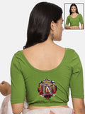 Women Back Printed Stretchable Half Sleeve Blouse U0140 Mehndi Green