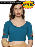 Women Back Printed Stretchable Half Sleeve Blouse U0140A Peacock
