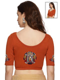 Women Back Printed Stretchable Half Sleeve Blouse U0140A Rust