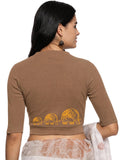 Women Back Printed Stretchable Elbow Sleeve RIB Blouse U0148 Biscuit