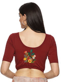 Women Back Printed Stretchable Half Sleeve Blouse U0161 Maroon