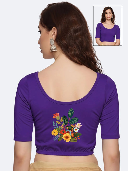 Women Back Printed Stretchable Half Sleeve Blouse U0161 Purple