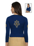Women Three Fourth Sleeve Back Print Stretchable Blouse U0180 Royal Blue