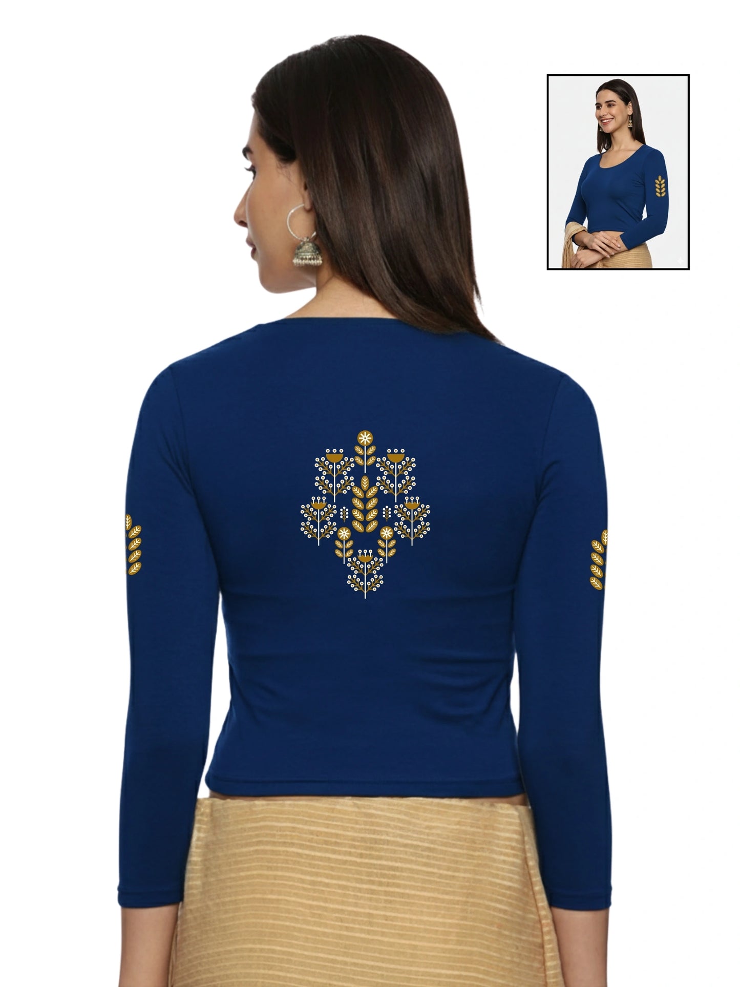 Women Three Fourth Sleeve Back Print Stretchable Blouse U0180 Royal Blue