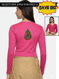 Women Back Printed Stretchable Full Sleeve V Neck RIB Blouse U0187 Rani Pink