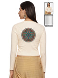 Women Back Printed Stretchable Full Sleeve V Neck RIB Blouse U0188 Cream