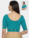 Women Back Printed Stretchable Half Sleeve Blouse U0193 Rama Green