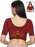 Women Back Printed Stretchable Half Sleeve Blouse U0197 Maroon