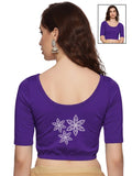 Women Back Printed Stretchable Half Sleeve Blouse U0198 Purple
