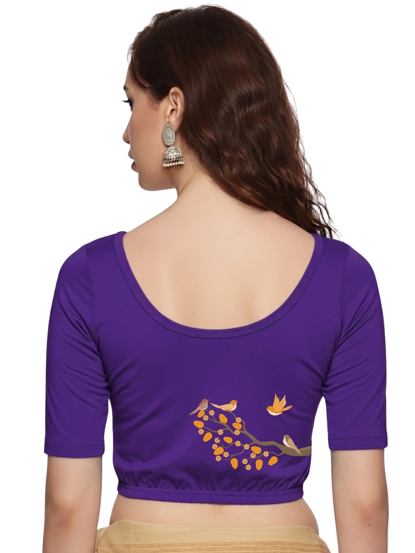Women Back Printed Stretchable Half Sleeve Blouse U0199 Purple