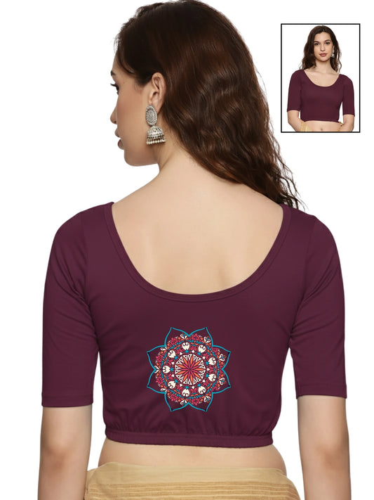 Women Back Printed Stretchable Half Sleeve Blouse U0222 Violet