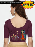 Women Back Printed Stretchable Half Sleeve Blouse U0223 Violet