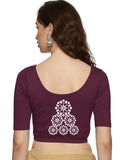 Women Back Printed Stretchable Half Sleeve Blouse U0224 Violet