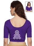 Women Back Printed Stretchable Half Sleeve Blouse U0224 Purple