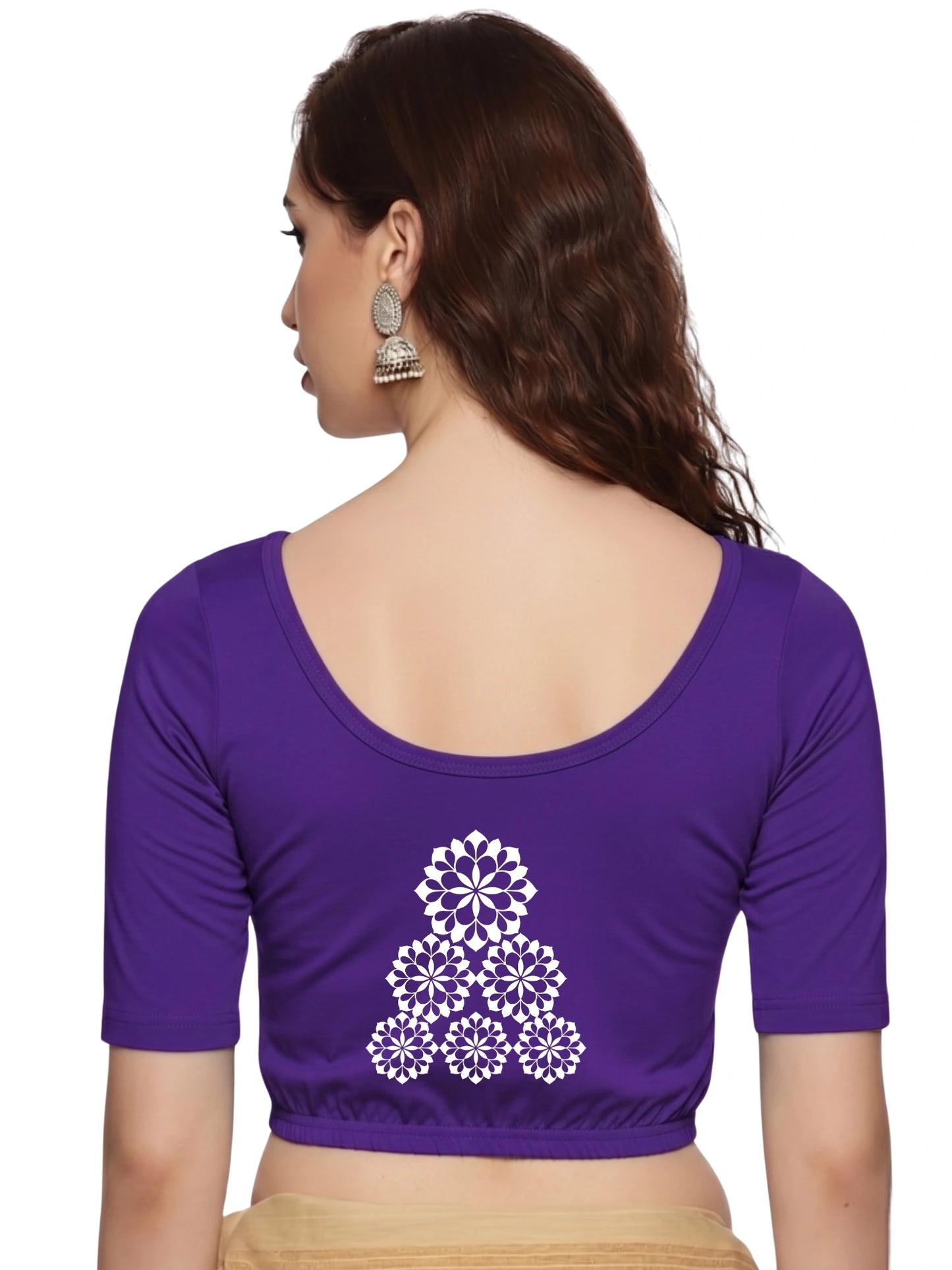 Women Back Printed Stretchable Half Sleeve Blouse U0224 Purple