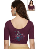Women Back Printed Stretchable  Half Sleeve Blouse U0225 Violet