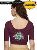 Women Back Printed Stretchable Half Sleeve Blouse U0226 Violet