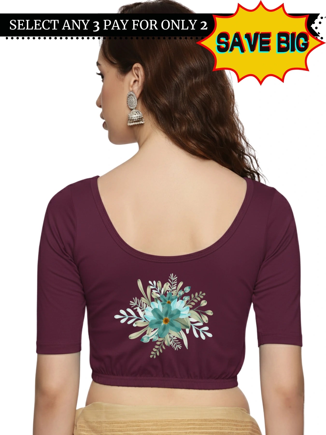 Women Back Printed Stretchable Half Sleeve Blouse U0226 Violet