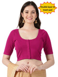 Women Front Open Pain Stretchable Half Sleeve Blouse U0261 Rani Pink