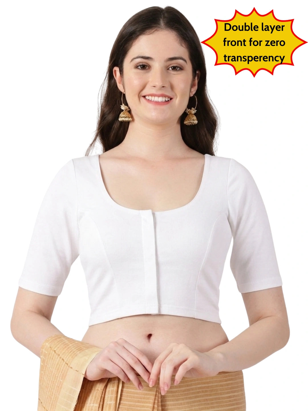 DIY Embroidery Kit with Women Front Open Stretchable Half Sleeve Blouse E02 – White