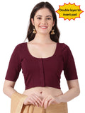 Women Front Open Plain Stretchable Half Sleeve Blouse U0261 Maroon