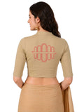 Women Mandarin Collar Back Printed Stretchable Elbow Sleeve Blouse U0268 Beige