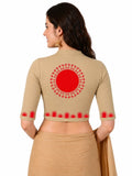 Women Mandarin Collar Back Printed Stretchable Elbow Sleeve Blouse U0274 Beige