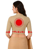 Women Mandarin Collar Back Printed Stretchable Elbow Sleeve Blouse U0274 Beige
