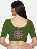 Women Back Printed Stretchable Half Sleeve Blouse U05 Mehndi Green