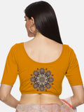 Women Back Printed Stretchable Half Sleeve  Blouse U05 Mustard