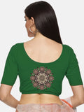 Women Back Printed Stretchable Half Sleeve Blouse U05 Bottle Green