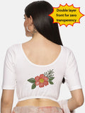 Women Back Printed Stretchable Half Sleeve Blouse U073 White