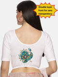 Women Back Printed Stretchable Half Sleeve Blouse U0135 White