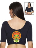 Women Back Printed Stretchable Half Sleeve Blouse U088 Navy