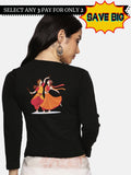 Women Three Fourth Sleeve Back Print Stretchable Blouse U0110 Black